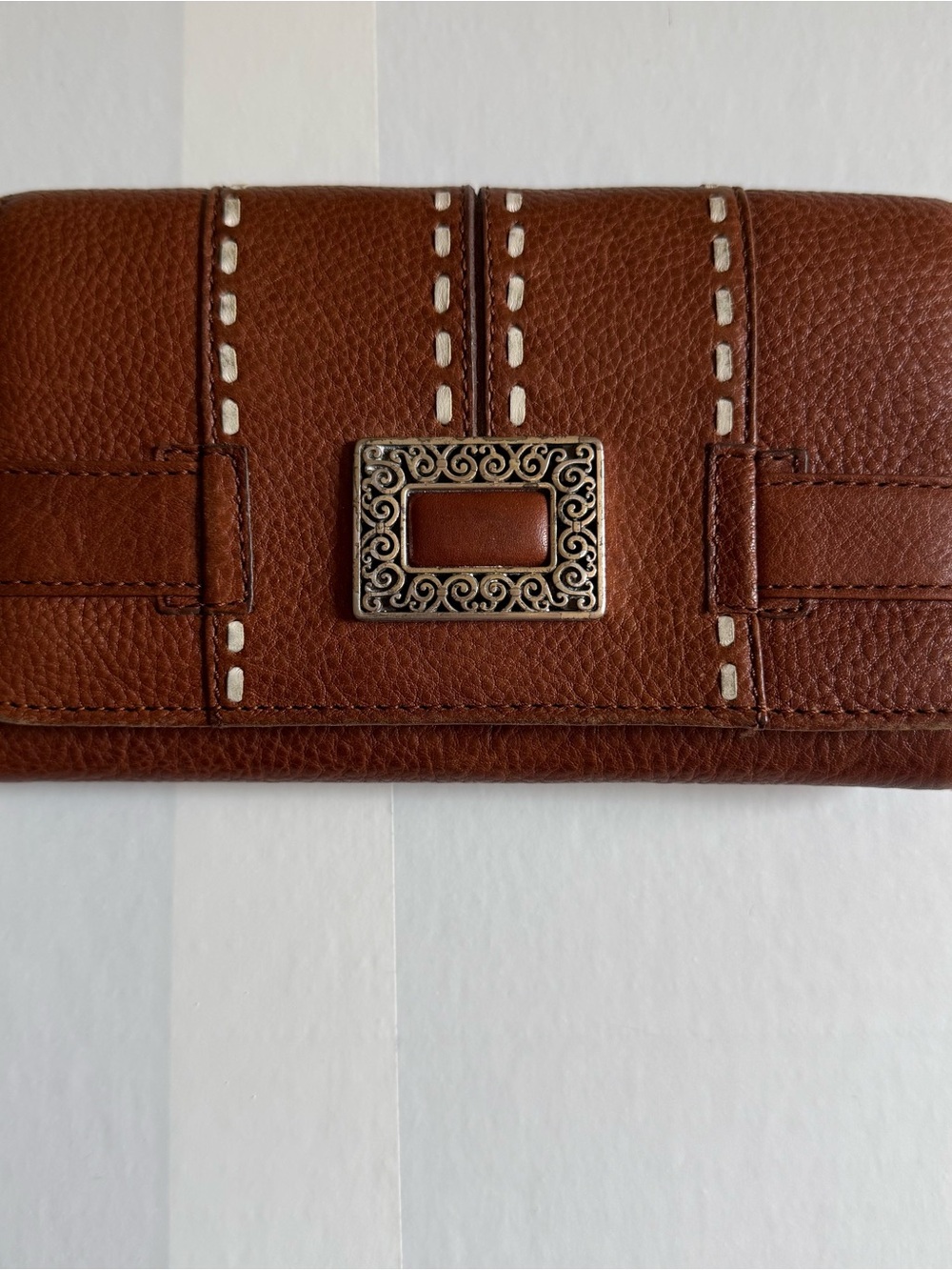Brighton Chestnut Brown Leather Wallet with Ornate Metal Accent